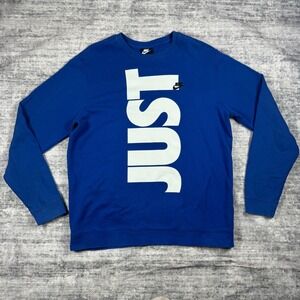 Nike Mens Just Do It Crewneck Sweatshirt Blue White Graphic Pullover XL